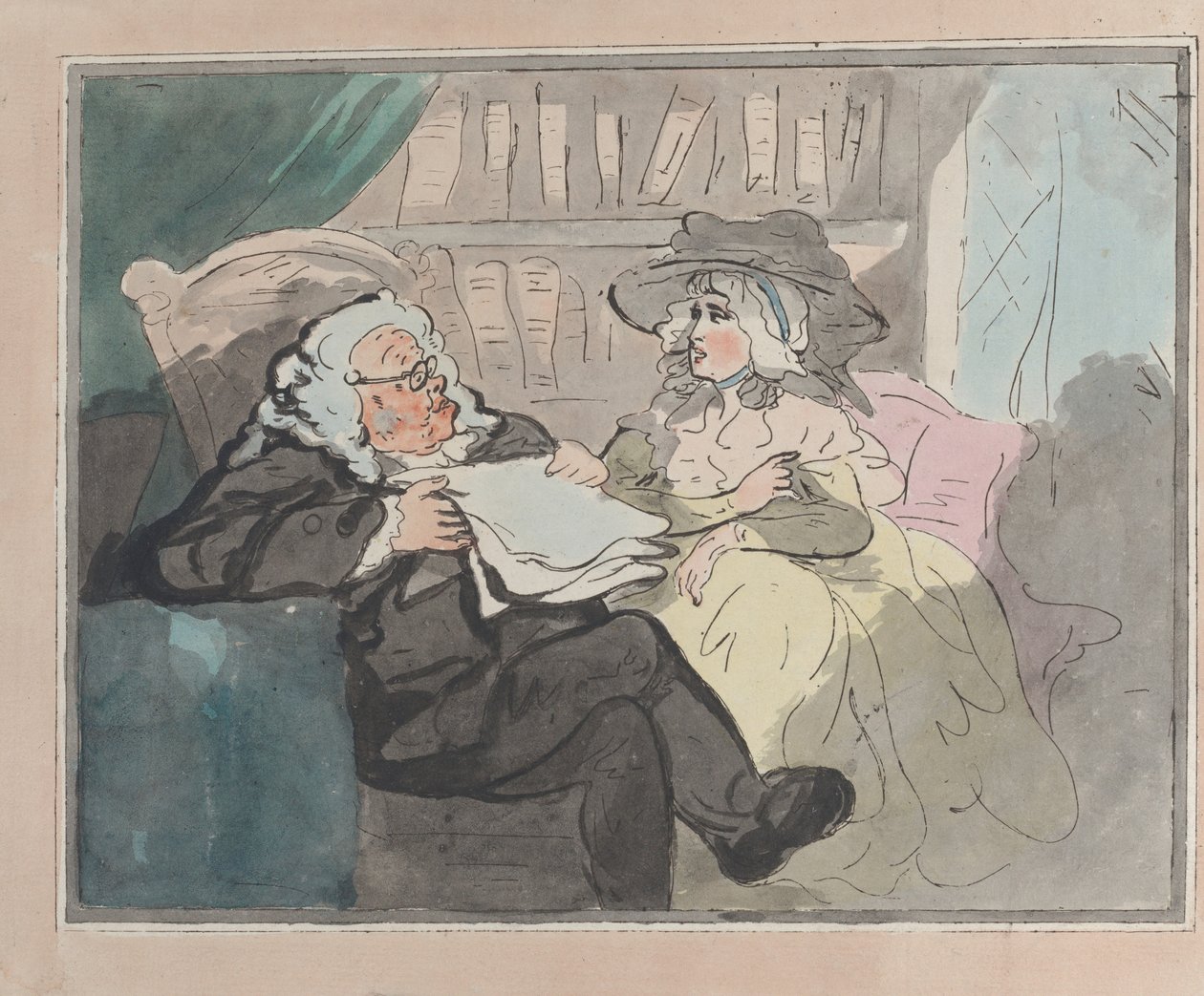 Opinia radcy prawnego po przejściu na emeryturę - konsultacja prawna, ok. godz. 1780-94. autorstwa Thomas Rowlandson