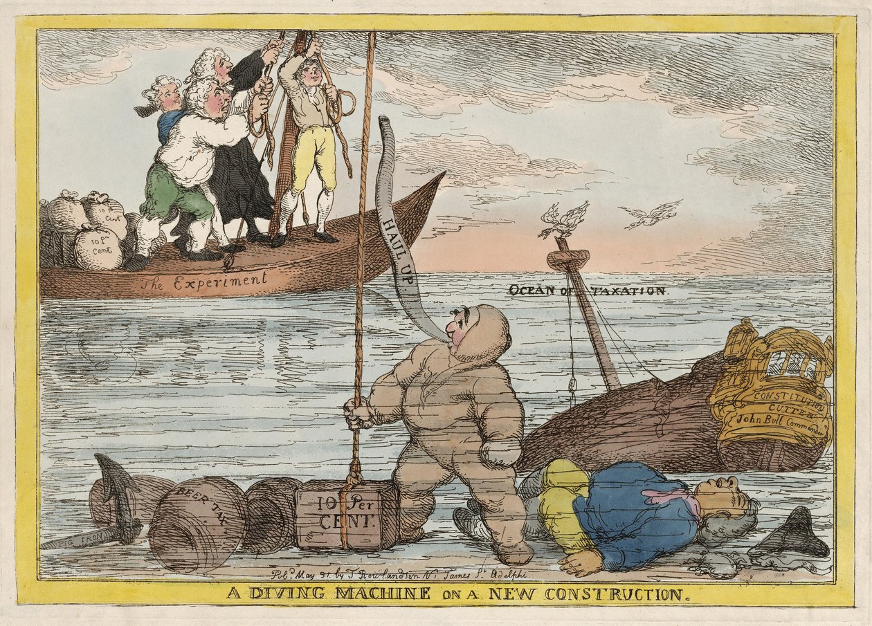 Maszyna do nurkowania na nowej konstytucji, wyd. 1806 autorstwa Thomas Rowlandson