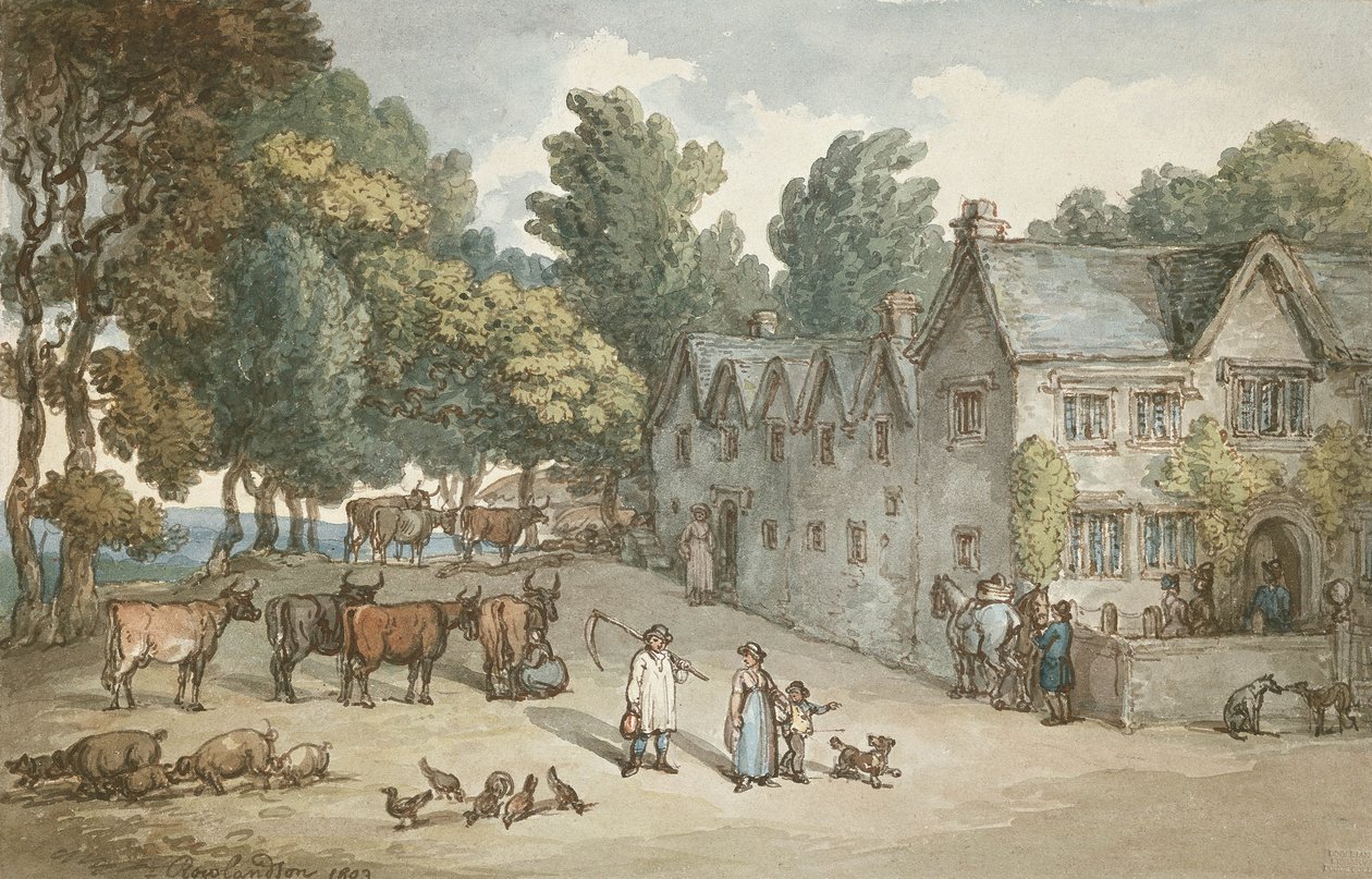 Farmhouse at Hengar, Cornwall, 1803 (wc, pióro i tusz na papierze) autorstwa Thomas Rowlandson