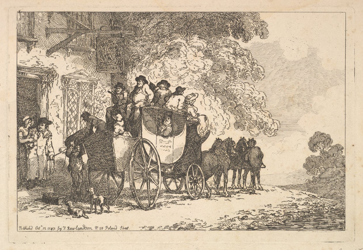 Załadowany dyliżans przed stacją pocztową autorstwa Thomas Rowlandson