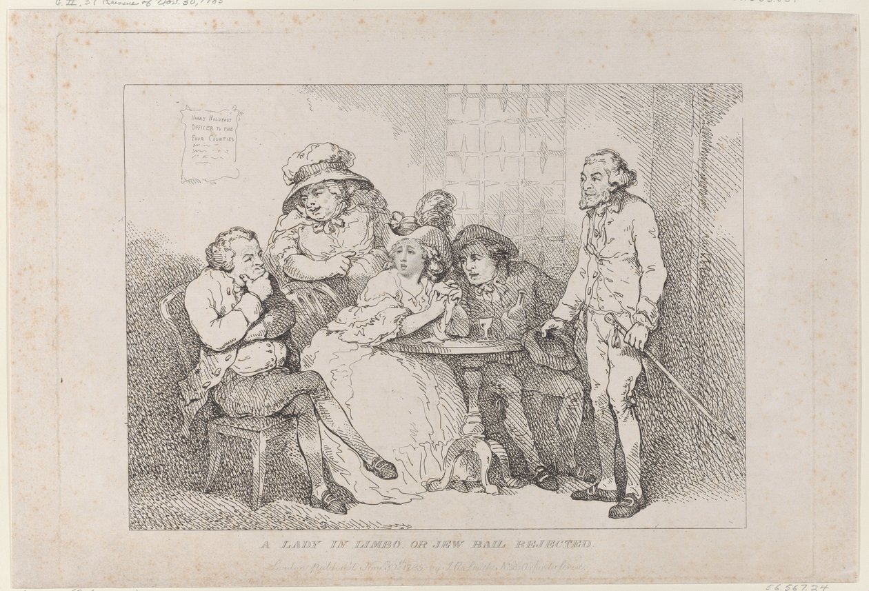 Kobieta w zawieszeniu, czyli odrzucony wniosek o zwolnienie za kaucją dla Żyda autorstwa Thomas Rowlandson