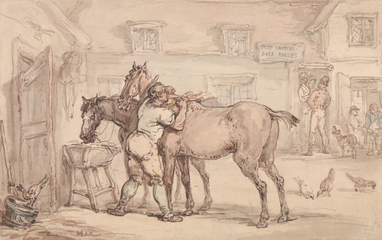 Stajnia wynajmująca konie autorstwa Thomas Rowlandson