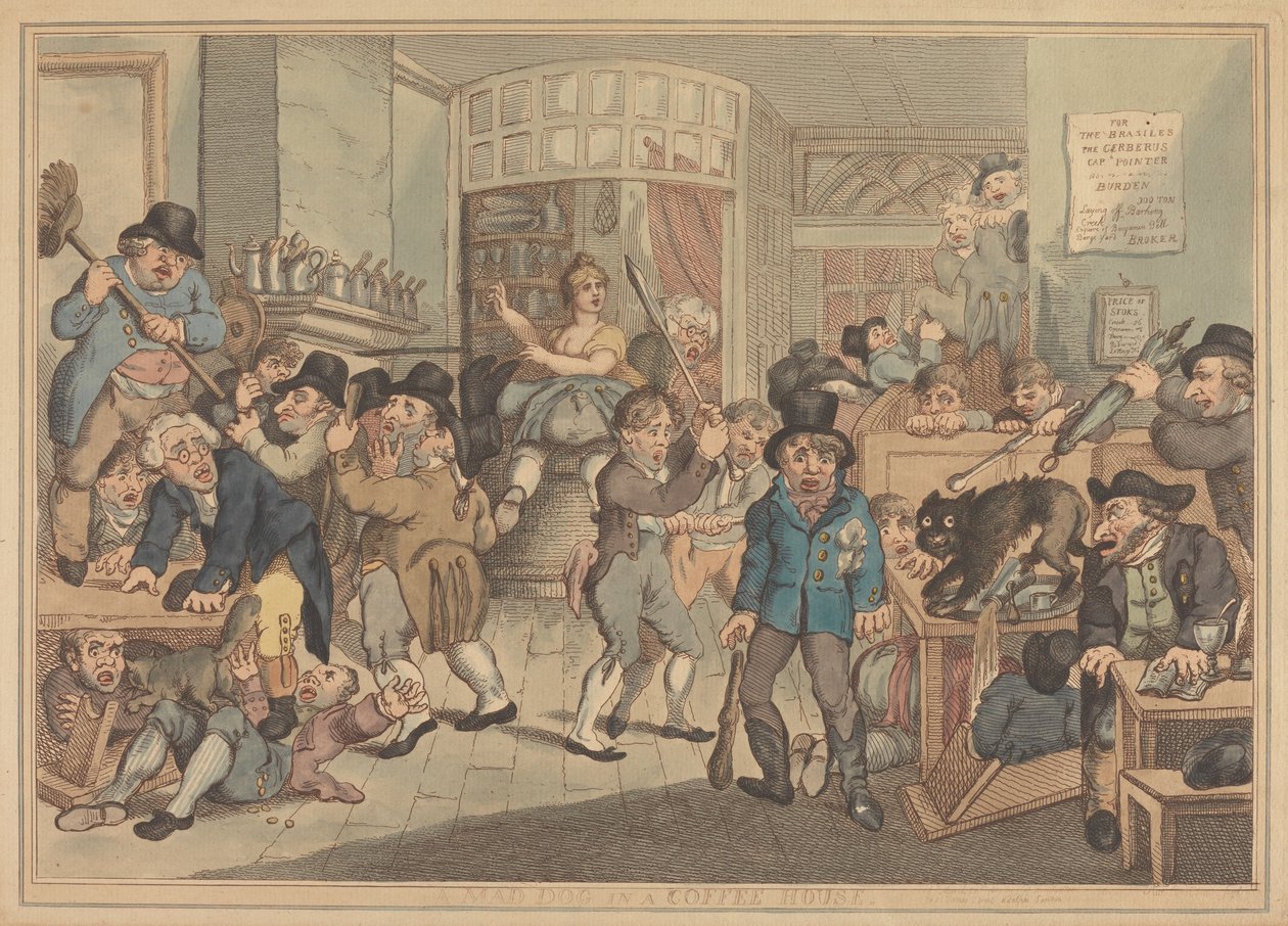Szalony pies w kawiarni autorstwa Thomas Rowlandson