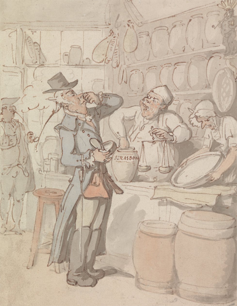 Mężczyzna kupujący tabakę autorstwa Thomas Rowlandson