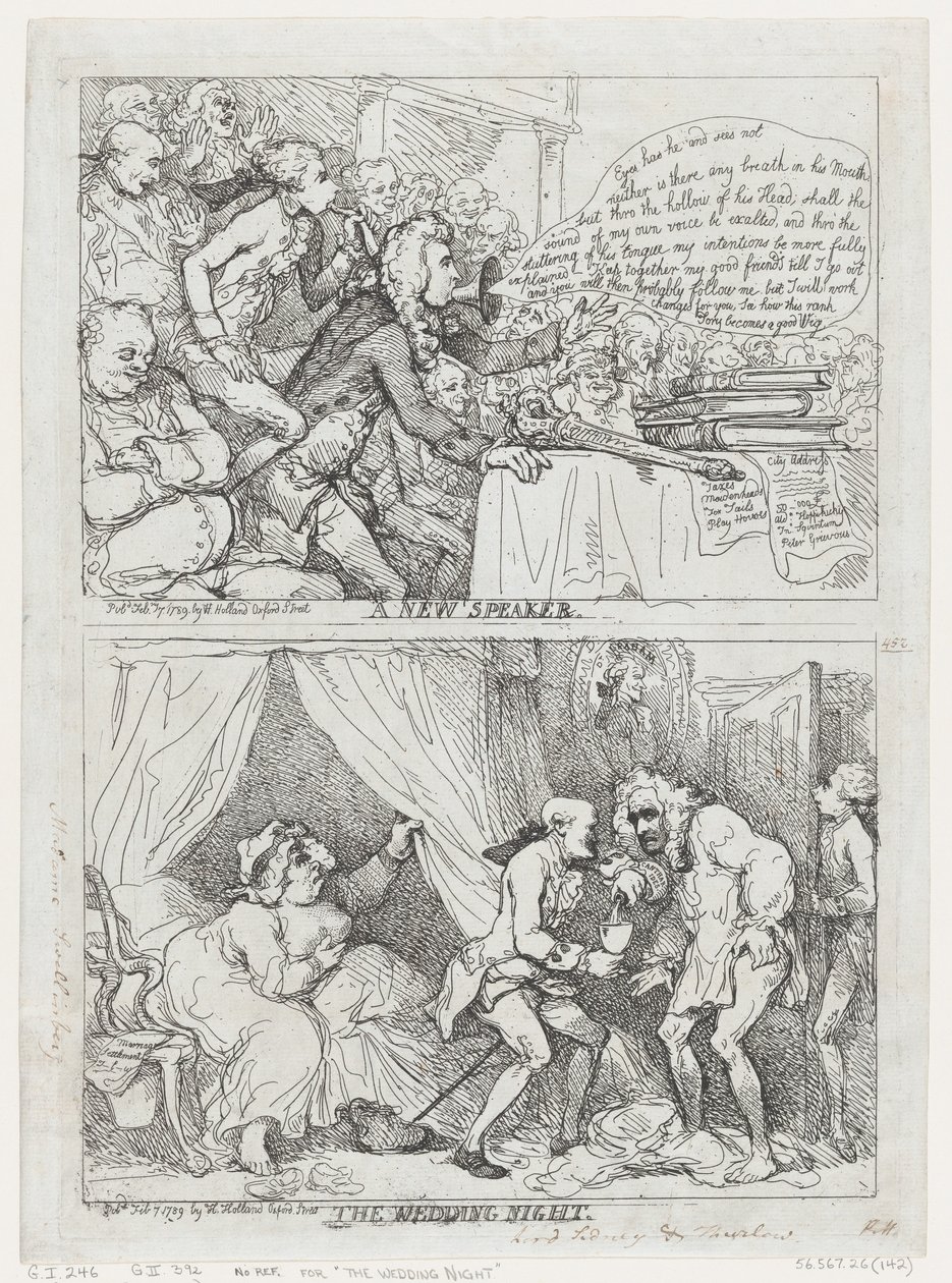 Nowy mówca i Noc poślubna, 7 lutego 1789., 7 lutego 1789. autorstwa Thomas Rowlandson