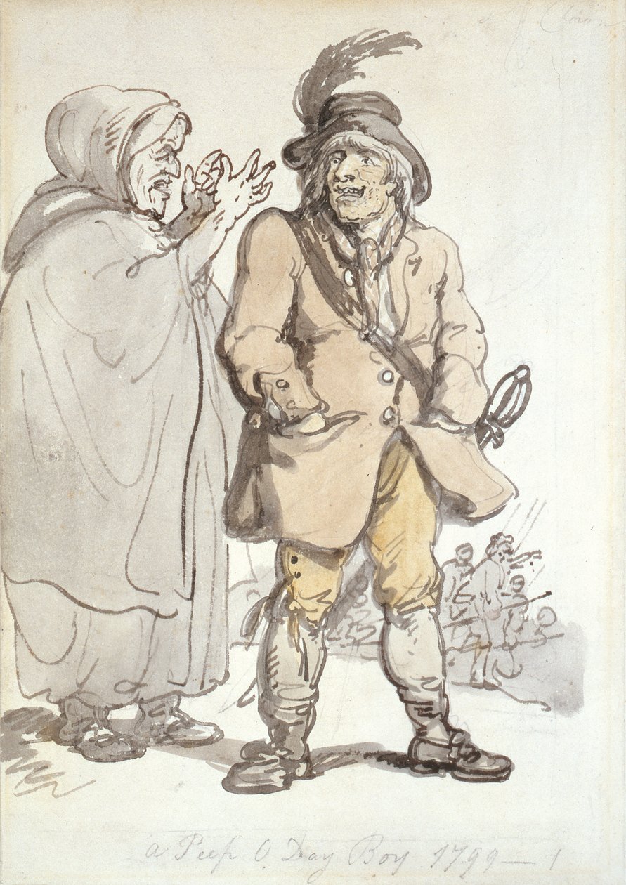 Peep O Day Boy, 1799 (atrament i toaleta na papierze) autorstwa Thomas Rowlandson