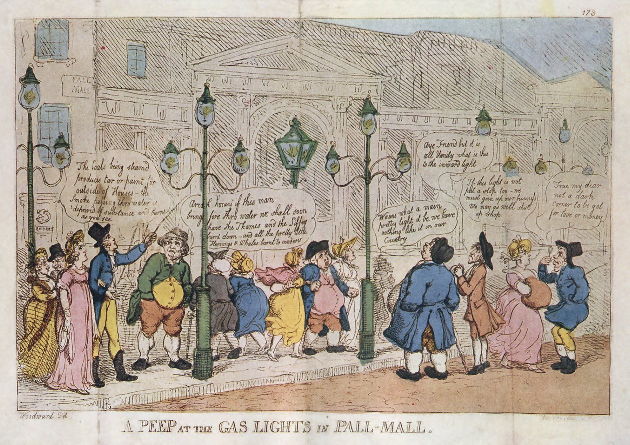 Podgląd na światła gazowe w Pall Mall Rowlandson 1809 autorstwa Thomas Rowlandson