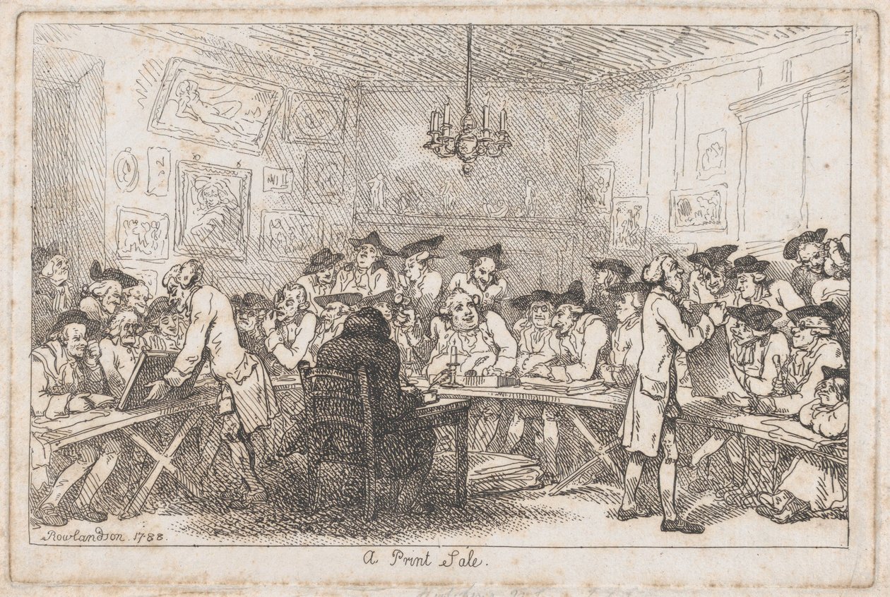 Wyprzedaż druków — aukcja nocna, 1788., 1788. autorstwa Thomas Rowlandson
