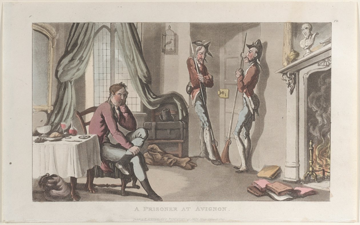 Więzień w Awinionie, z Journal of Sentimental Travels in the Southern Provinces of F..., 1820. autorstwa Thomas Rowlandson
