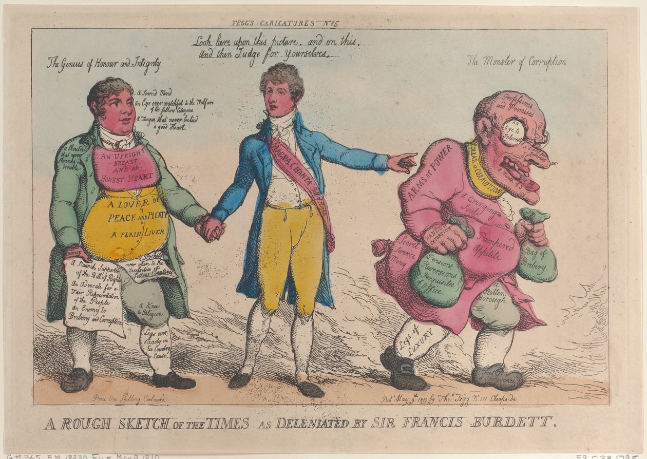 Rough Sketch of the Times as Deleniated przez Sir Francisa Burdetta, ..., [9 maja 1810], wznowione 1819. autorstwa Thomas Rowlandson
