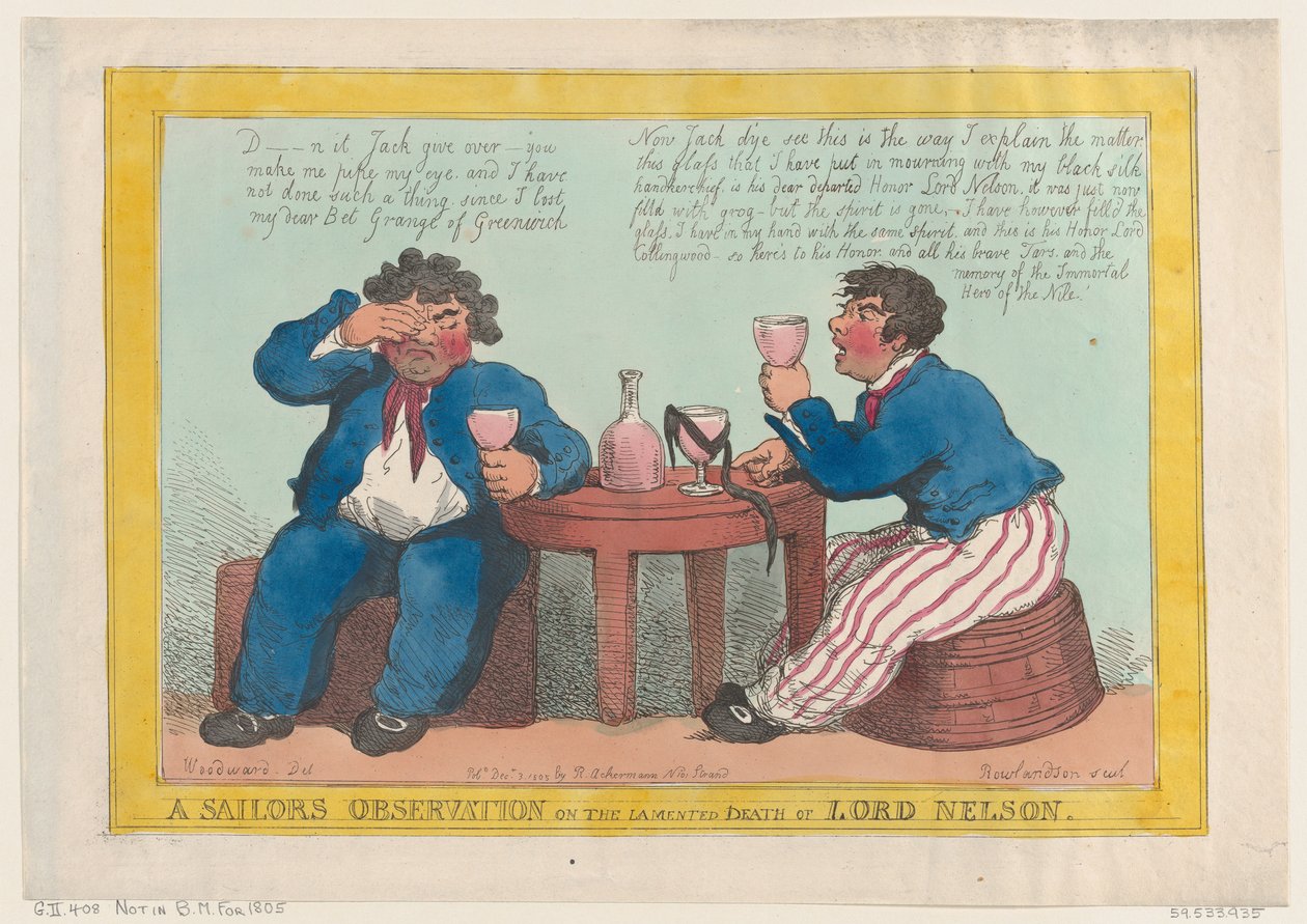 Obserwacja marynarza na temat opłakanej śmierci Lorda Nelsona, 3 grudnia 1805 r., 3 grudnia 1805 r. autorstwa Thomas Rowlandson