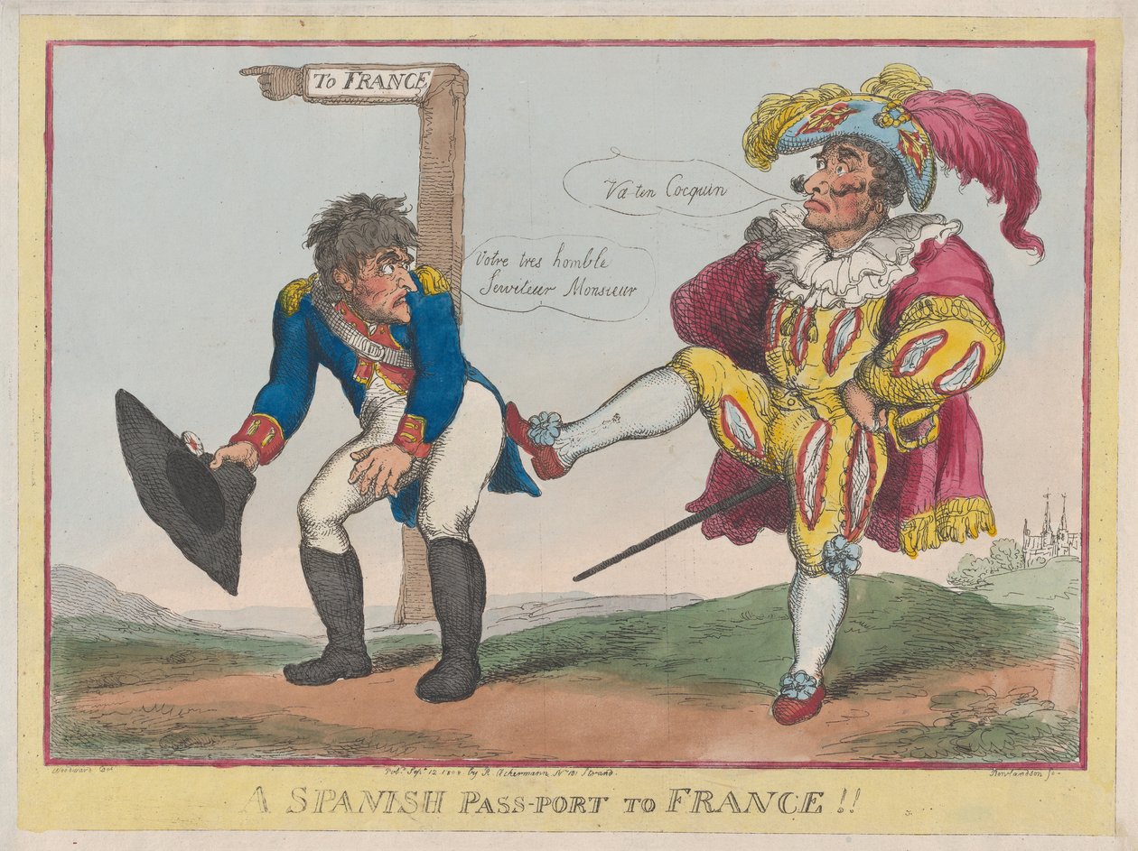 Hiszpańska przepustka do Francji!!, 12 września 1808 r., 12 września 1808 r. autorstwa Thomas Rowlandson
