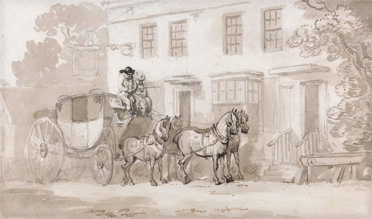 Dyliżans przed wejściem do gospody autorstwa Thomas Rowlandson