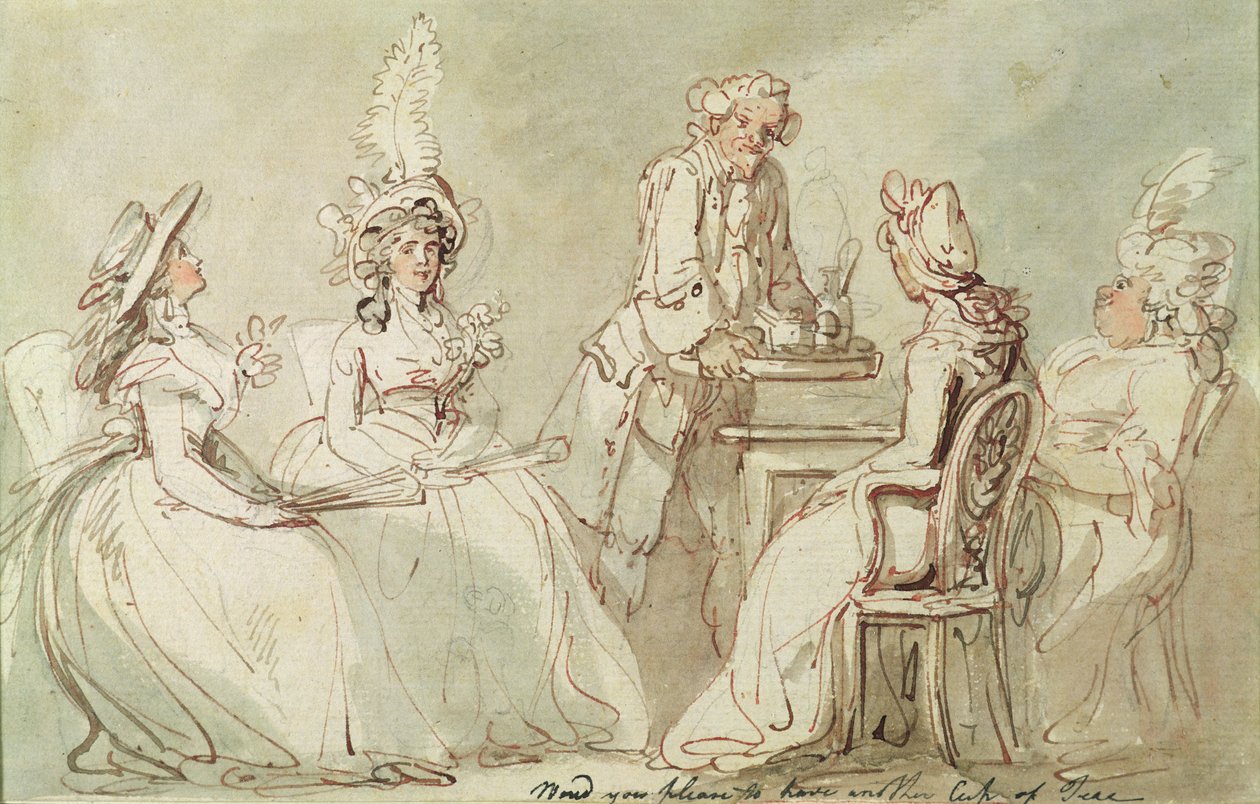 Przyjęcie herbaciane (pióro i atrament, ołówek i w/c na papierze ułożone na oprawce) (prosto z 238964) autorstwa Thomas Rowlandson