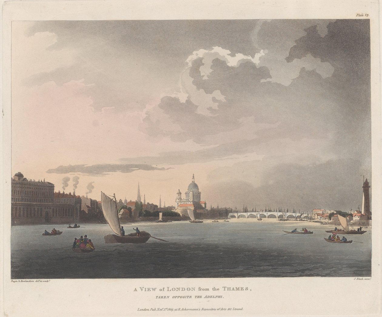 Widok Londynu z Tamizy, 1 listopada 1809 r., 1 listopada 1809 r. autorstwa Thomas Rowlandson