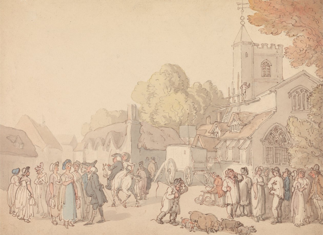 Scena wiejska przed kościołem autorstwa Thomas Rowlandson