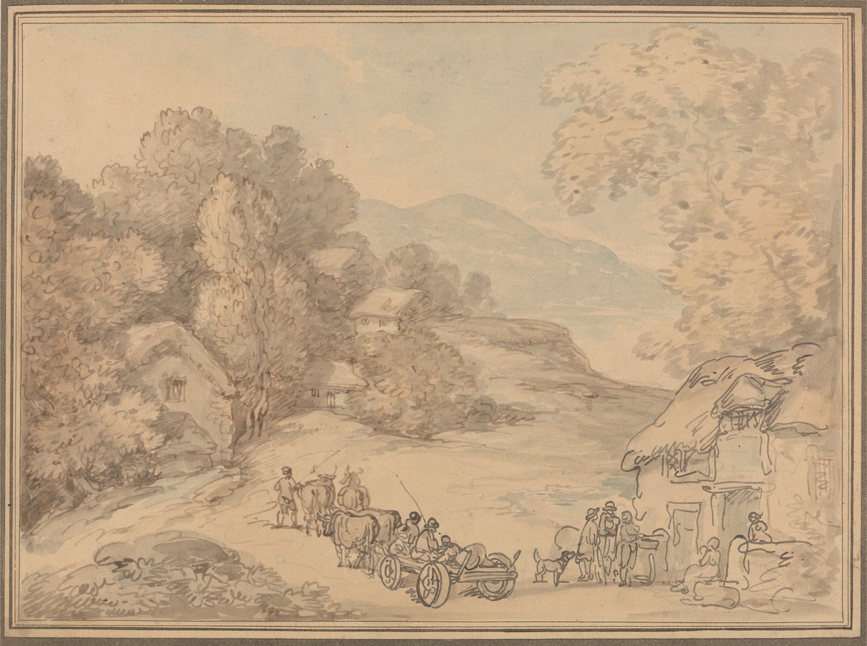 Wioska położona w pagórkowatym krajobrazie autorstwa Thomas Rowlandson