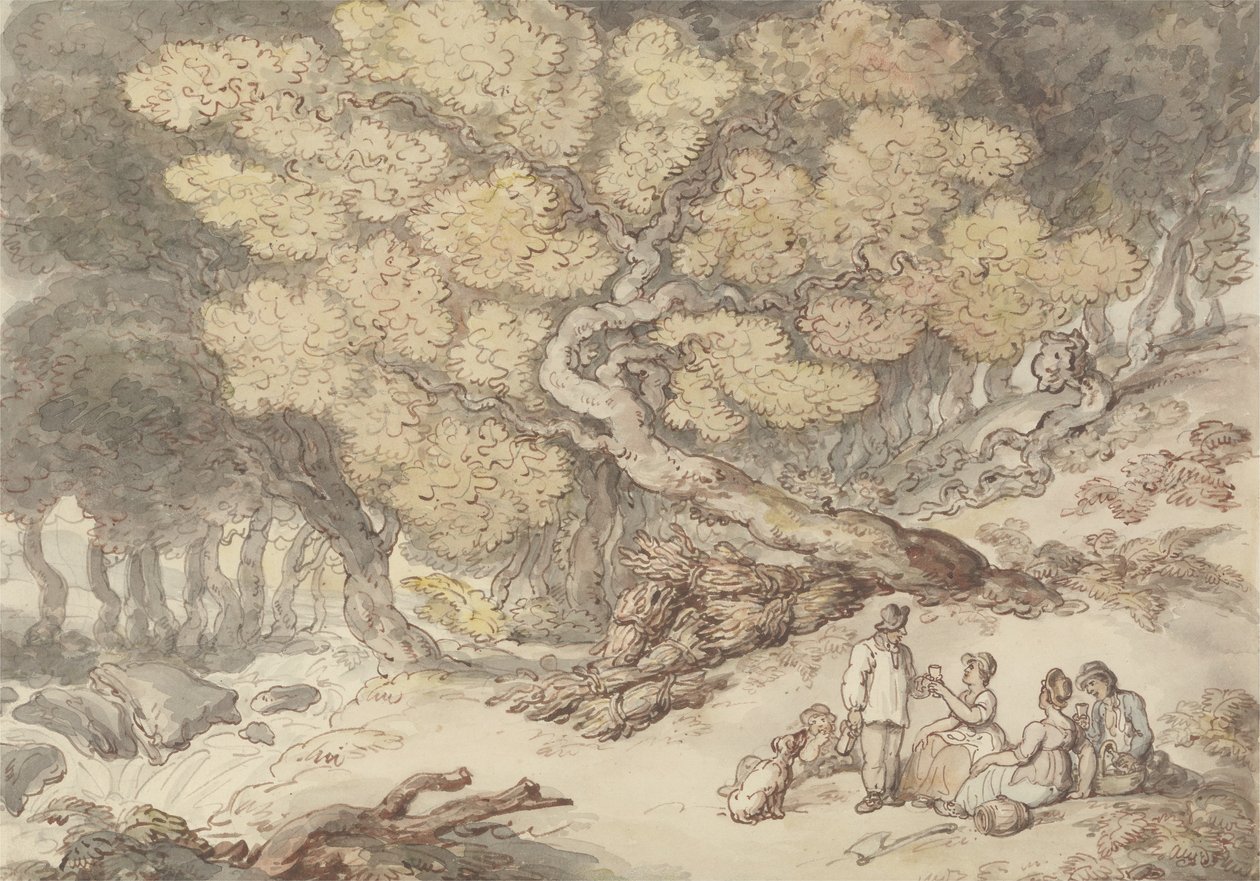 Piknik drwala (pióro i tusz z akwarelą na graficie na papierze) autorstwa Thomas Rowlandson