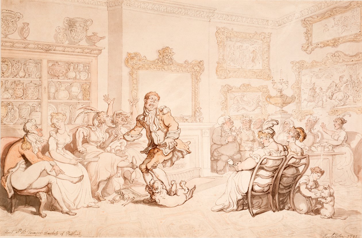 Przyjęcie u wdowy księżnej Portland, 1703 r autorstwa Thomas Rowlandson