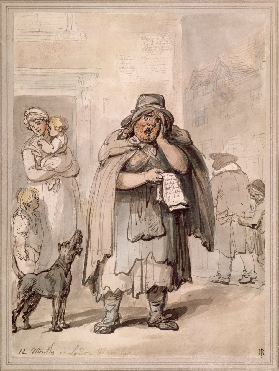Sprzedawca uliczny na rogu ulicy, Londyn autorstwa Thomas Rowlandson