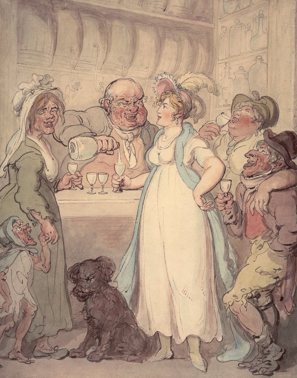 Młoda atrakcyjna kobieta poznaje „przyjemności” picia dżinu, ok. 1810 r. autorstwa Thomas Rowlandson