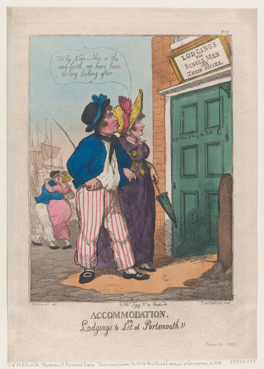 Zakwaterowanie lub kwatery do wynajęcia w Portsmouth!!, 30 czerwca 1808 r., 30 czerwca 1808 r. autorstwa Thomas Rowlandson