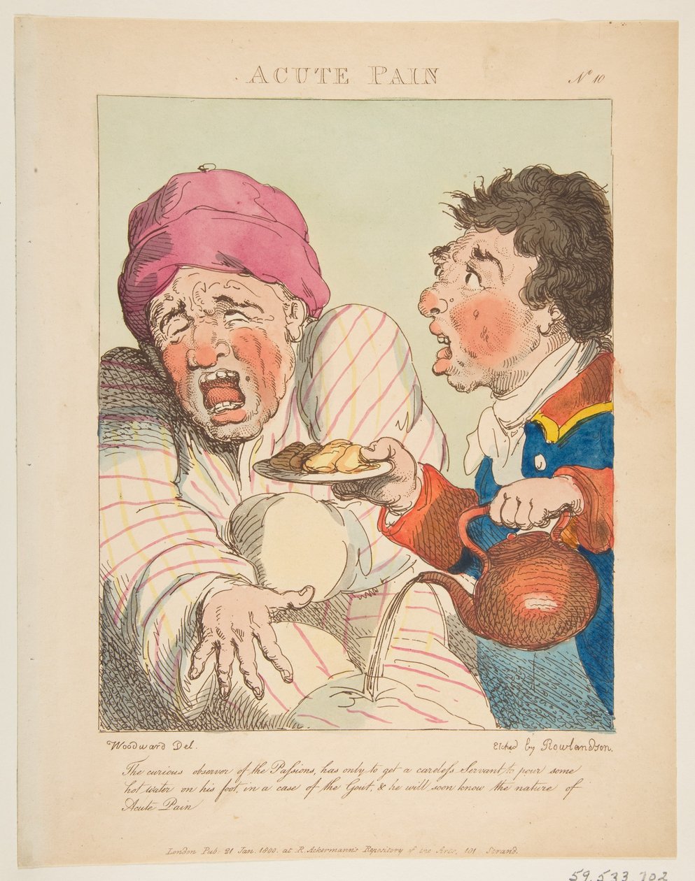 Ostry ból Travested Le Brun, czyli karykatury namiętności, 21 stycznia 1800 r. autorstwa Thomas Rowlandson