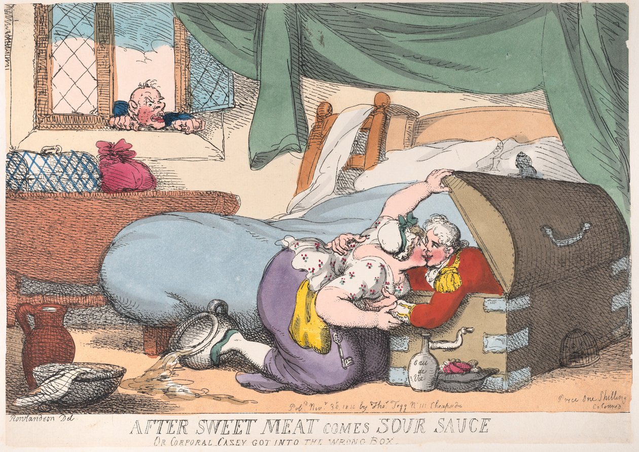 Po słodkim mięsie nadchodzi sos kwaśny, czyli kapral Casey dostał się do złego pudełka, ..., 30 listopada 1810. autorstwa Thomas Rowlandson
