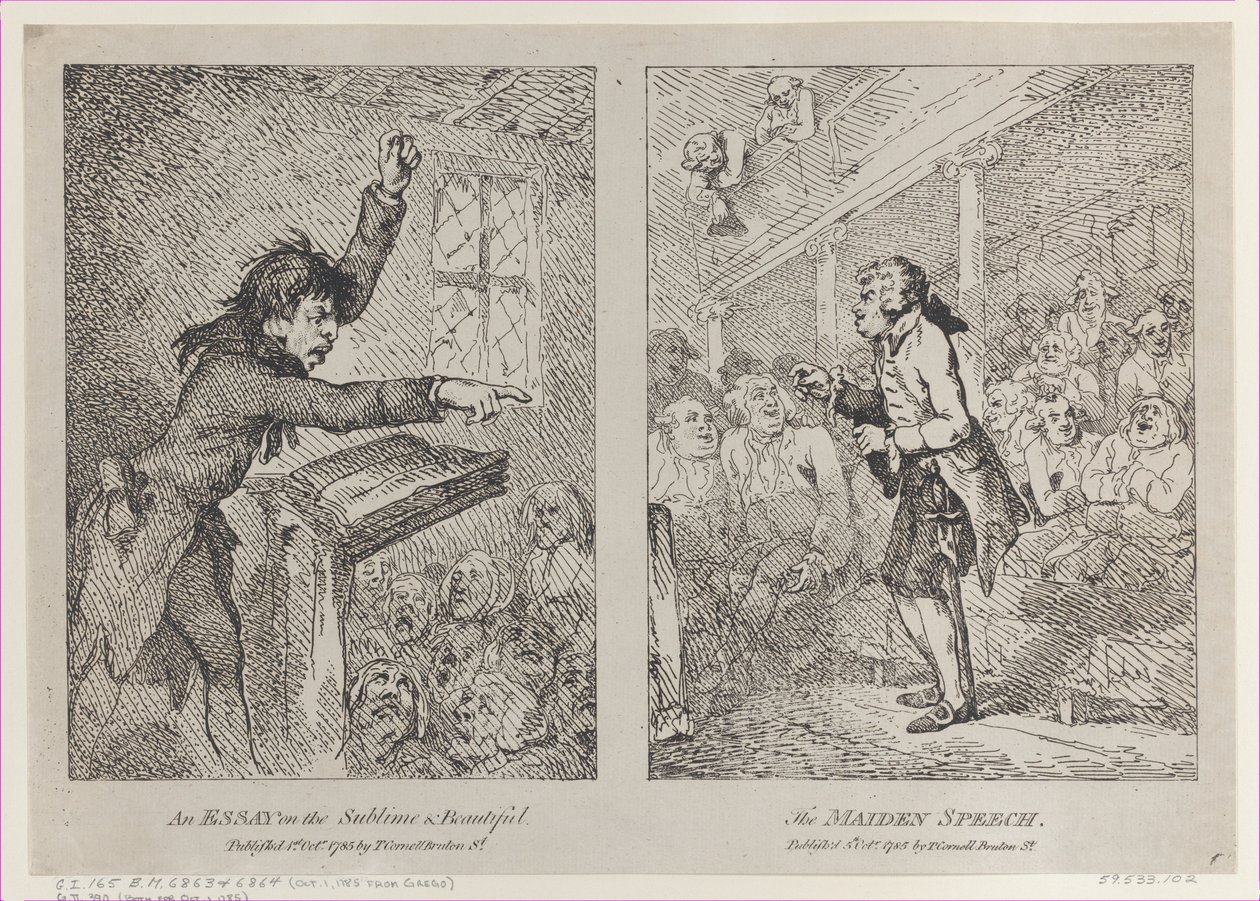 Esej o wzniosłości i pięknie, Przemówienie panieńskie, 1 października 1785., 1 października 1785. autorstwa Thomas Rowlandson