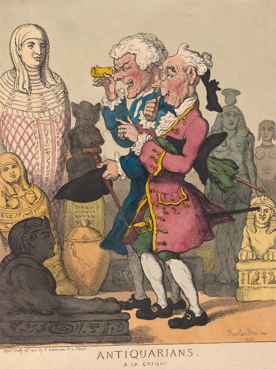 Antykwariusze a la Grecque, wyd. 1805 (grawerowanie ręcznie kolorowane) autorstwa Thomas Rowlandson