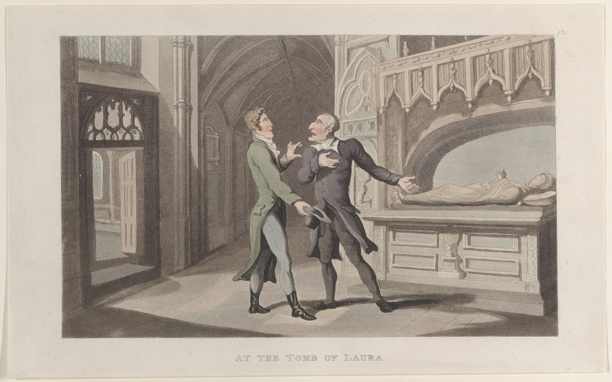 Przy grobie Laury, z Journal of Sentimental Travels in the Southern Provinces of..., 1817-21. autorstwa Thomas Rowlandson