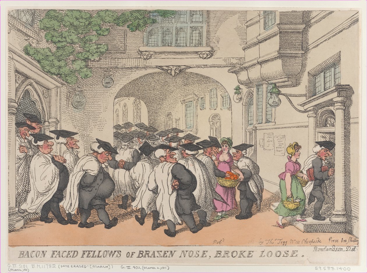 Bekon Faced Fellows of Brazen Nose, Broke Loose, 1811., 1811. autorstwa Thomas Rowlandson