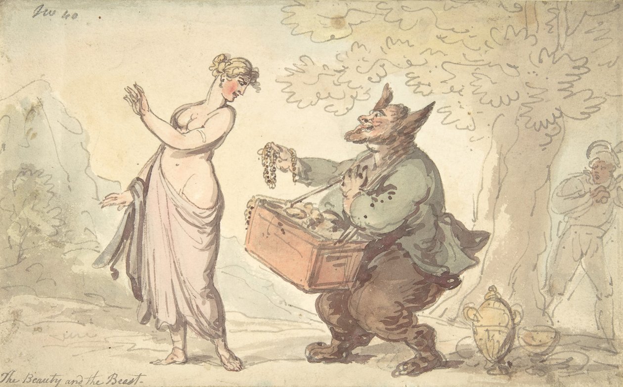 Piękna i Bestia, XVIII-XIX w. autorstwa Thomas Rowlandson.