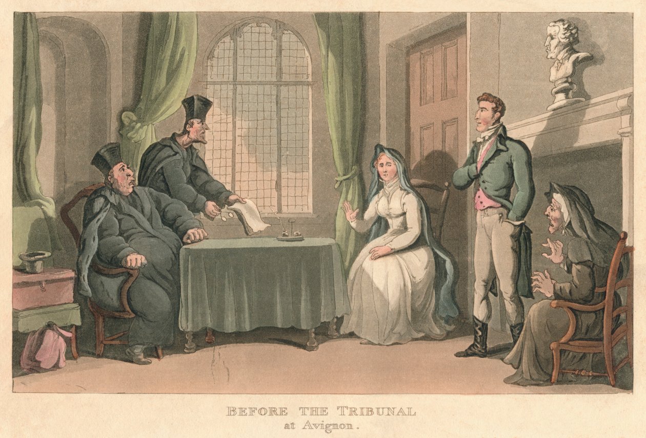 Przed Trybunałem w Awinionie, 1818, 1821 autorstwa Thomas Rowlandson