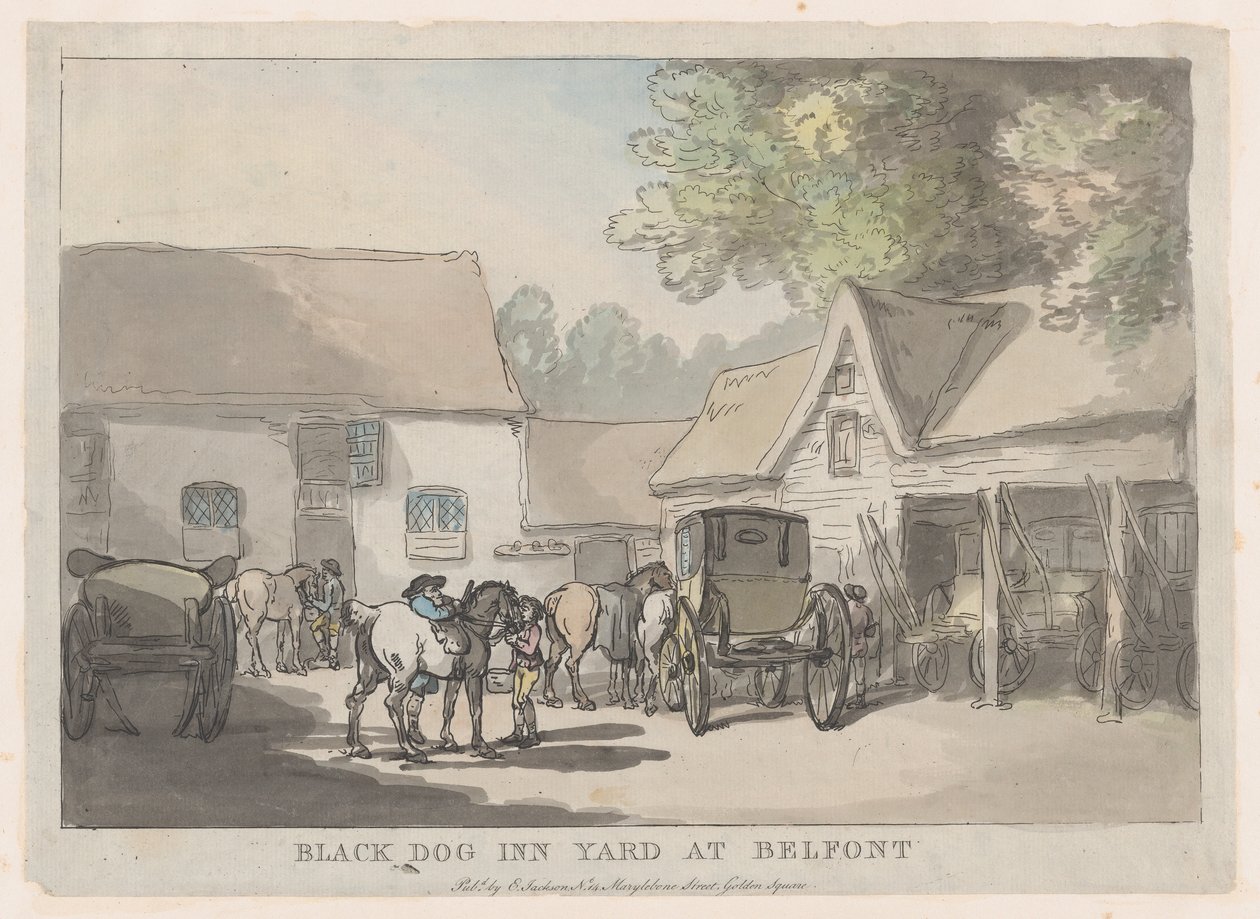 Black Dog Inn Yard At Belfont, 1785-87., 1785-87. autorstwa Thomas Rowlandson