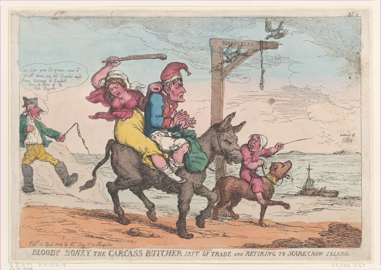 Krwawy Boney rzeźnik zwłok pozostawiony w handlu i udający się na Wyspę Strachów na Wróble,..., 12 kwietnia 1814 r. autorstwa Thomas Rowlandson