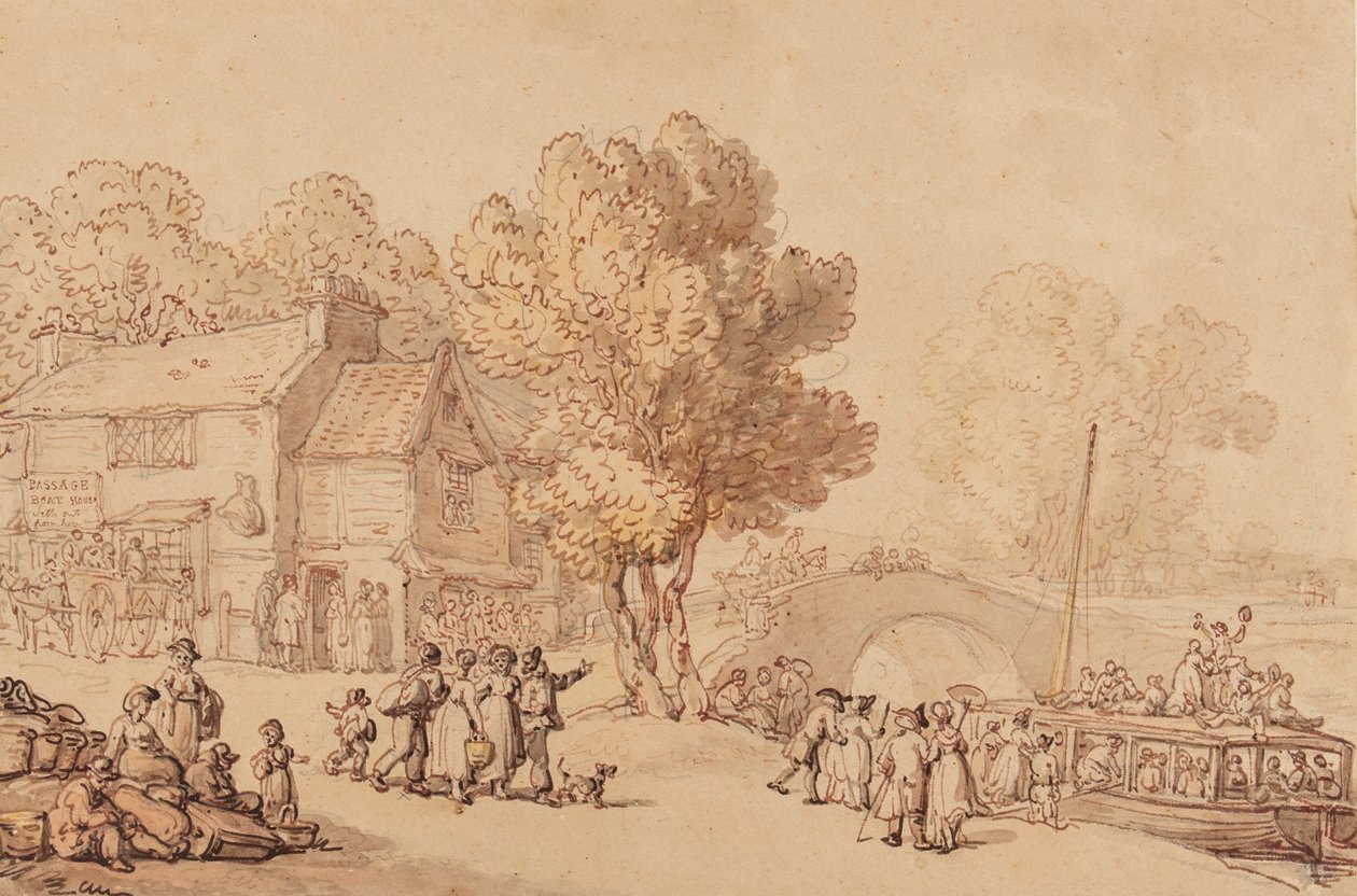 Wejście na prom, ok. 1810 (ołówek, atrament, pędzel i toaleta na papierze) autorstwa Thomas Rowlandson