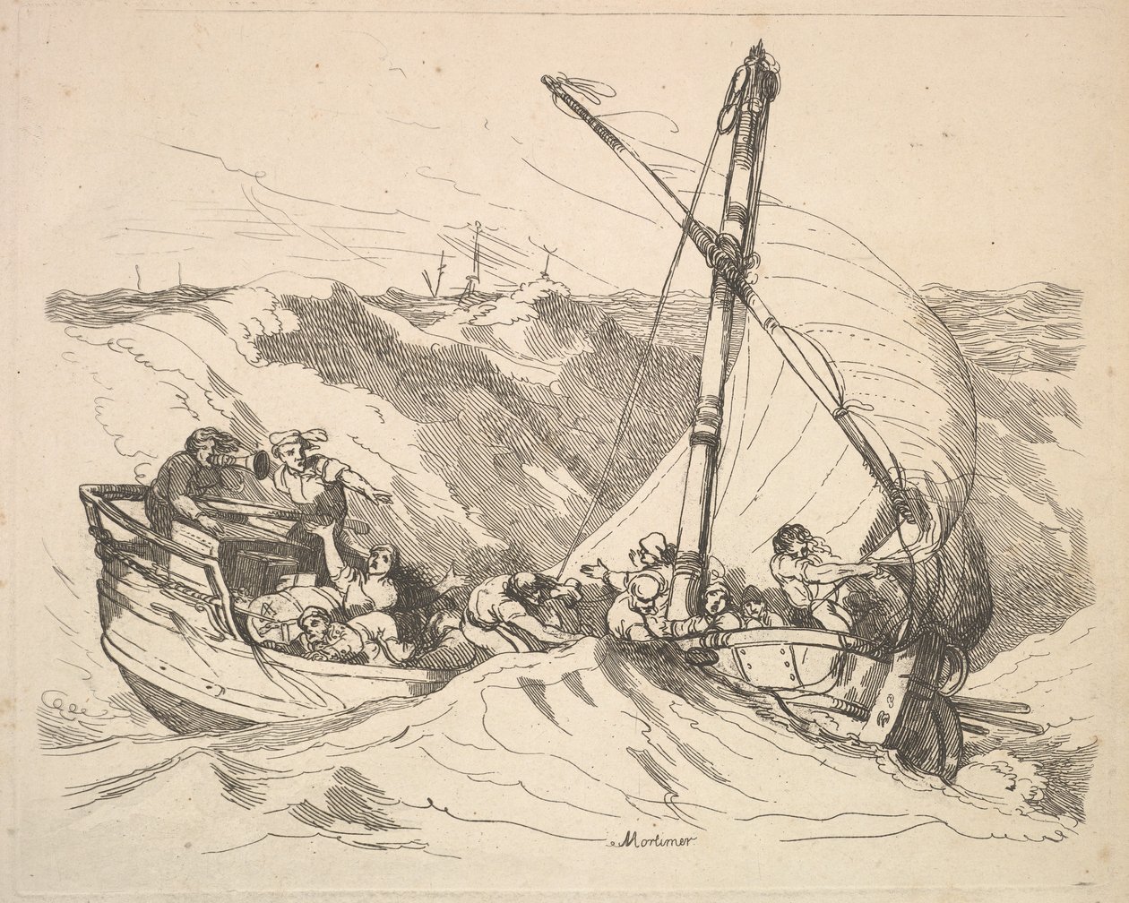 Łódź podczas burzy na morzu, 1784-88. autorstwa Thomas Rowlandson