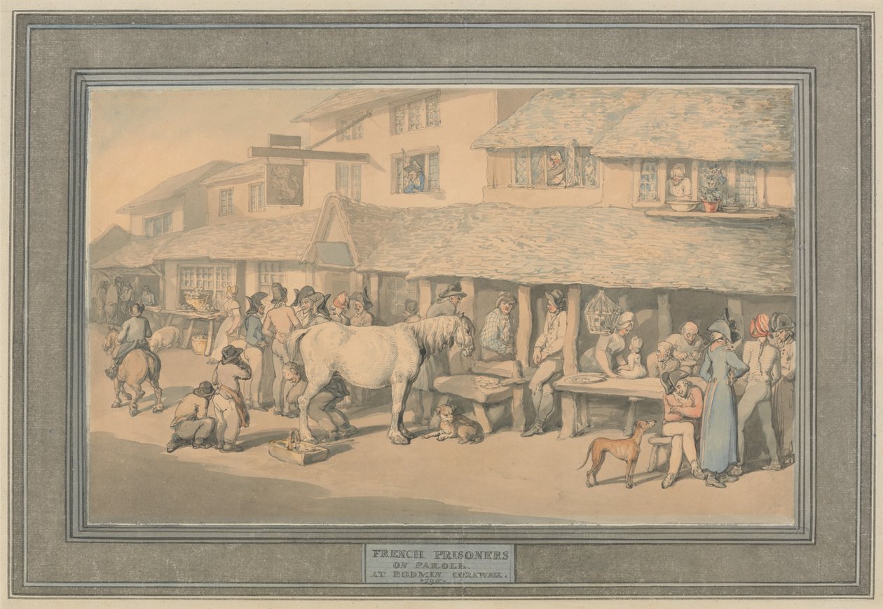 Bodmin w Kornwalii: francuscy więźniowie na zwolnieniu warunkowym autorstwa Thomas Rowlandson