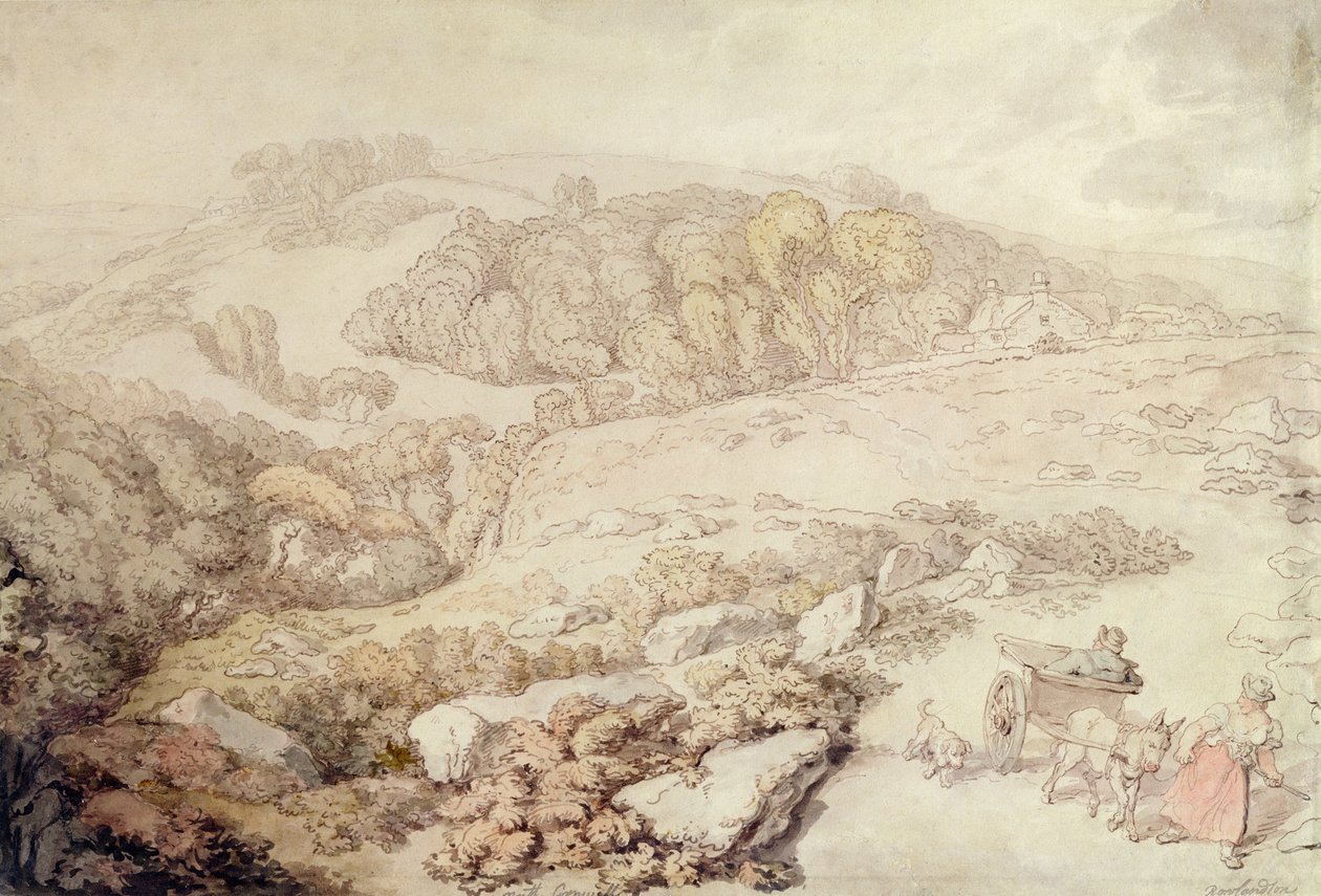 Bodmin Moor, Północna Kornwalia, ok. 1825 (pióro i atrament oraz akwarela na papierze) autorstwa Thomas Rowlandson