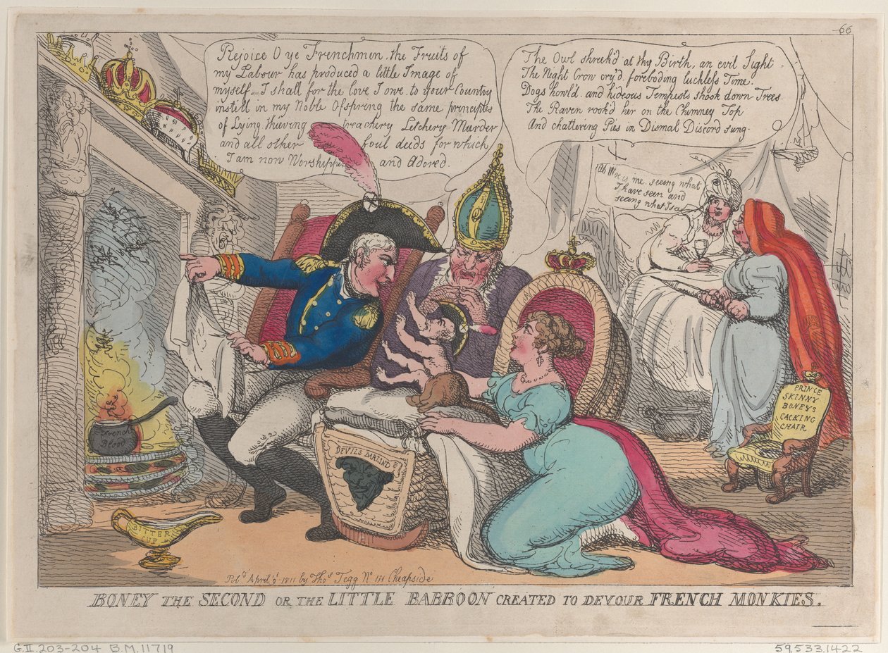 Boney the Second lub mały pawian stworzony, by pożreć francuskie małpy, 9 kwietnia..., 9 kwietnia 1811. autorstwa Thomas Rowlandson