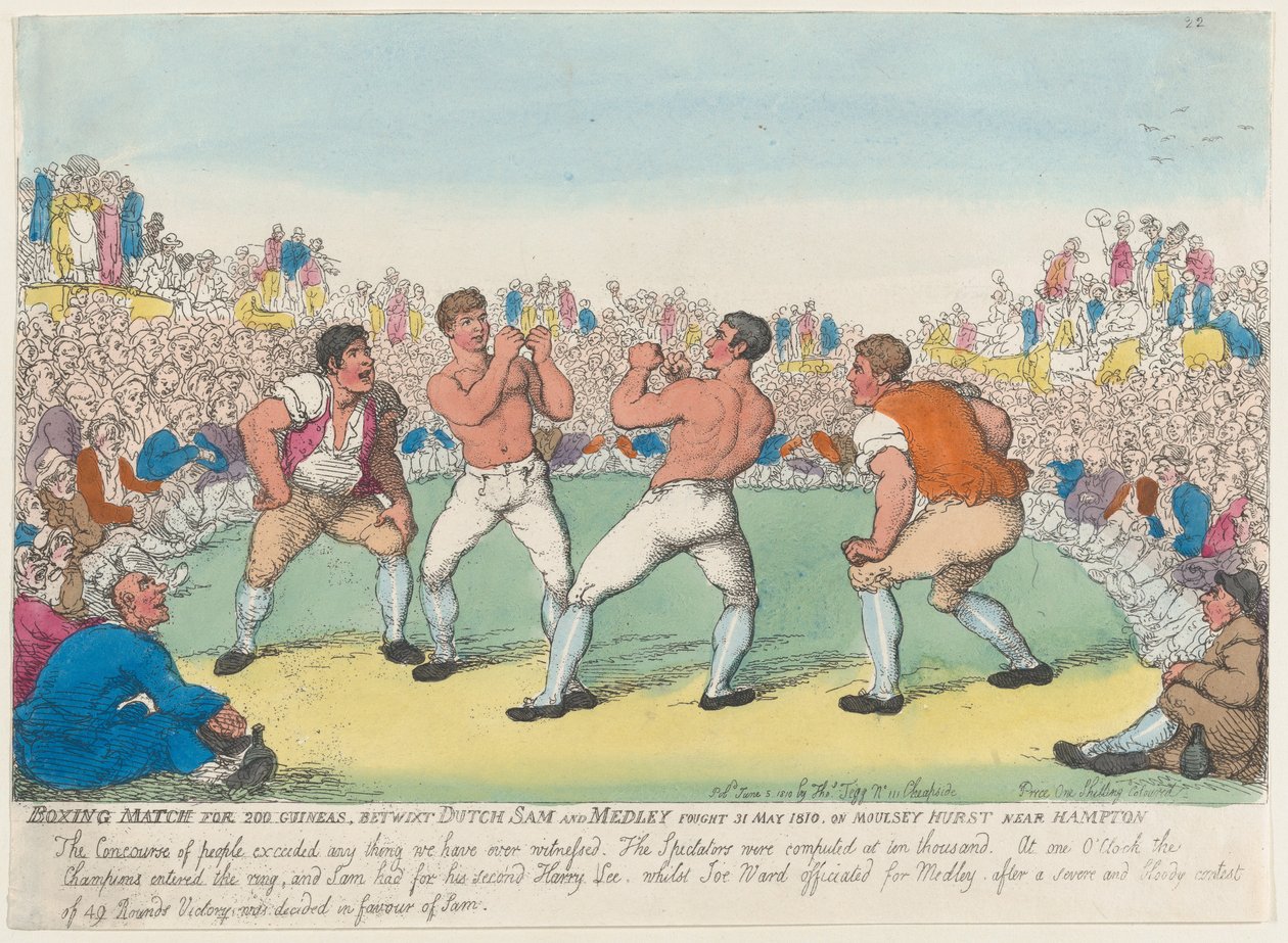 Mecz bokserski o 200 gwinei, Betwixt Dutch Sam and Medley, walczył 31 maja 1810, dnia..., 5 czerwca 1810. autorstwa Thomas Rowlandson