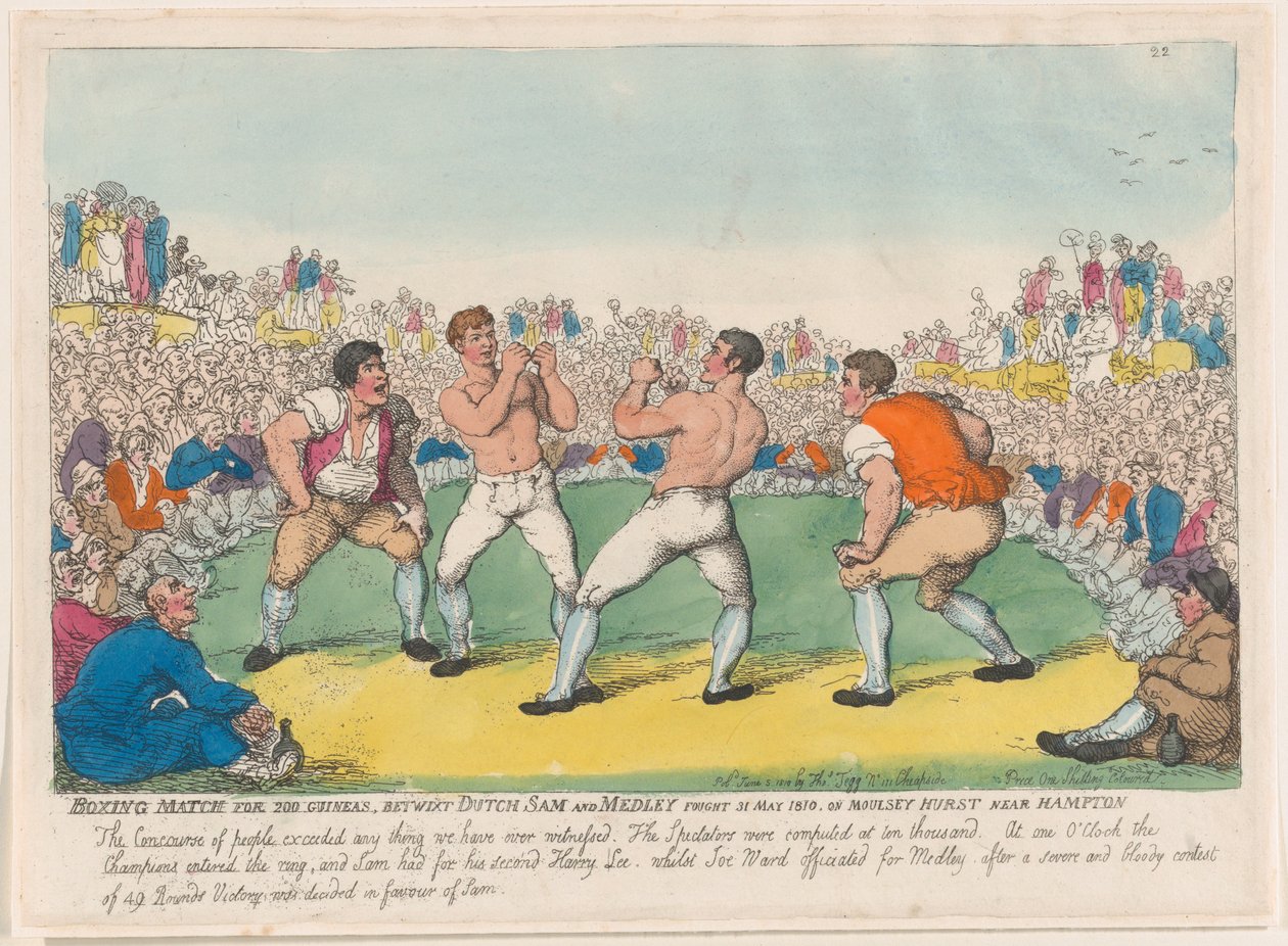 Mecz bokserski o 200 gwinei, Betwixt Dutch Sam i Medley walczyli 31 maja 1810, w dniu ..., 5 czerwca 1810. autorstwa Thomas Rowlandson