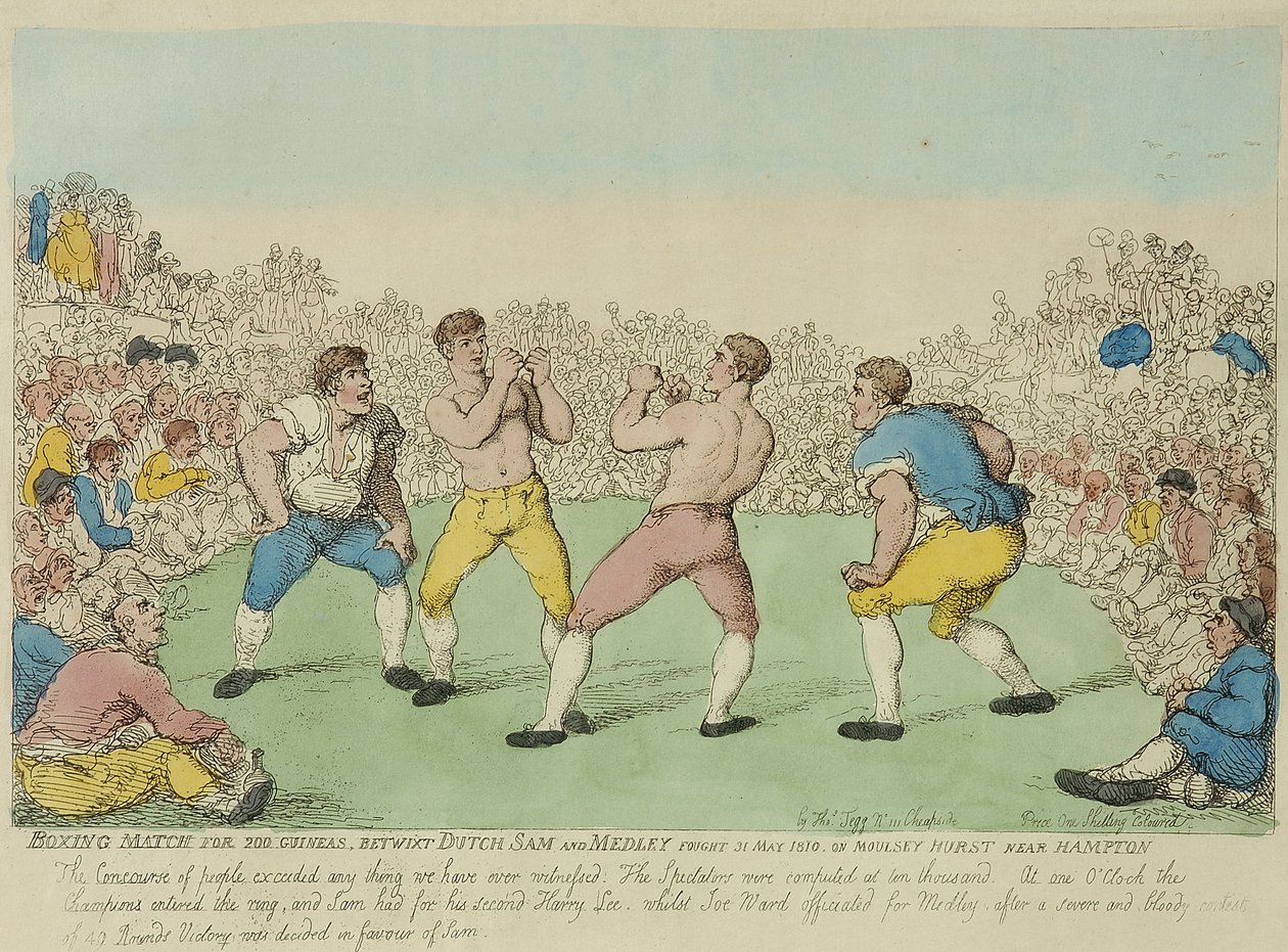 Mecz bokserski za 200 gwinei pomiędzy Dutch Sam i Medley (kolorowa akwaforta) autorstwa Thomas Rowlandson