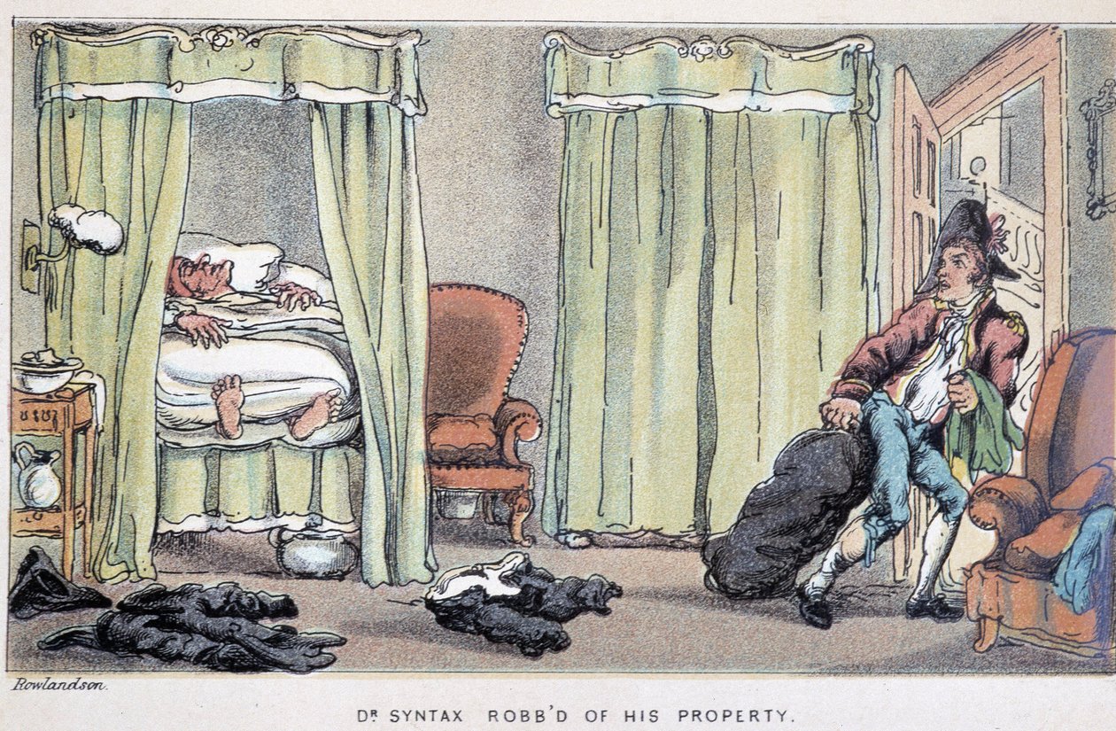 Włamanie - w „Trzech podróżach doktora Syntaxa: w poszukiwaniu malowniczej pociechy i żony”” Williama Combe, il. Rowlandson autorstwa Thomas Rowlandson