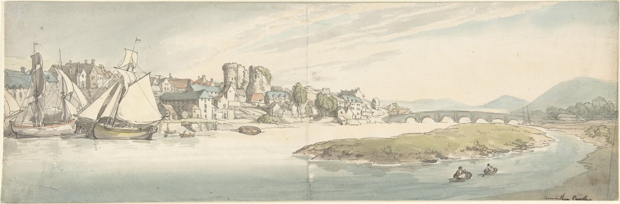 Zamek w Carmarthen, Walia autorstwa Thomas Rowlandson