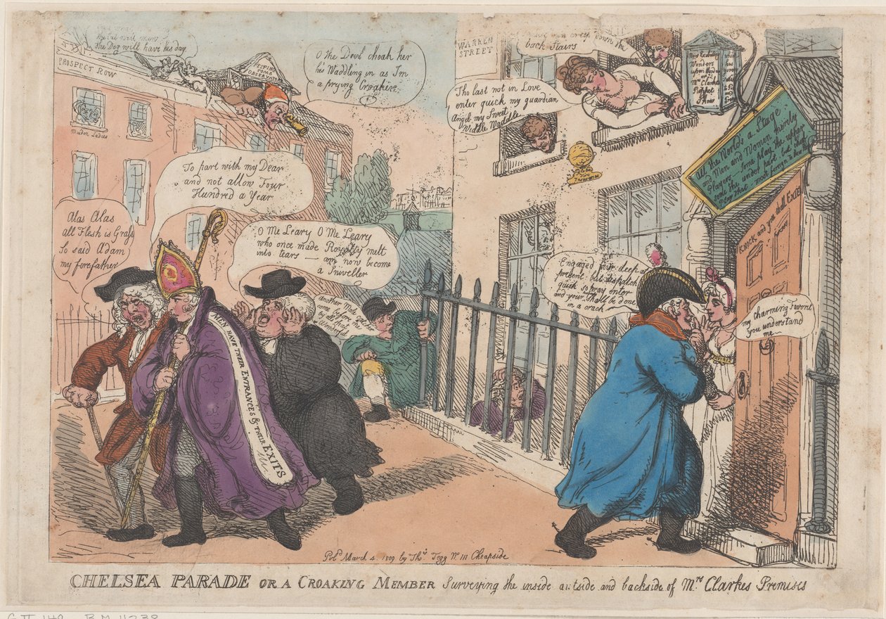 Chelsea Parade lub rechotujący członek badający wnętrze na zewnątrz i tył ..., 4 marca 1809 r. autorstwa Thomas Rowlandson
