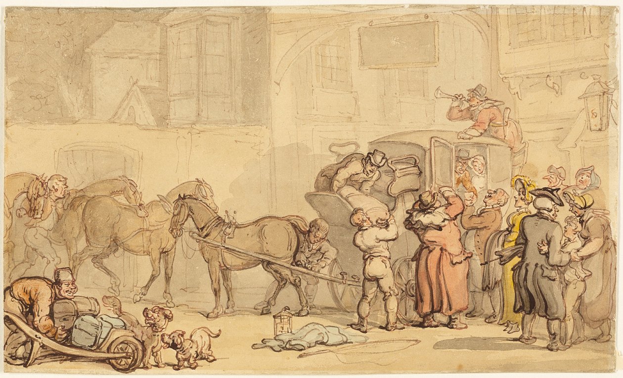 Coach zmienia konie autorstwa Thomas Rowlandson