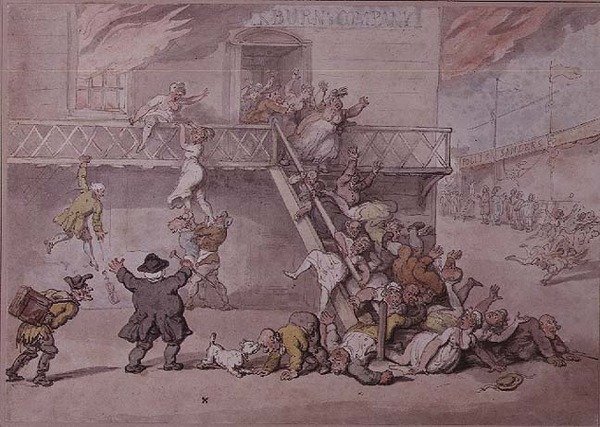 Teatr Cockburna w ogniu autorstwa Thomas Rowlandson