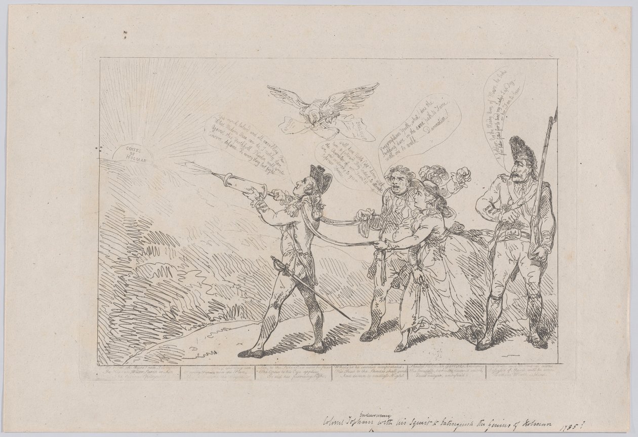 [Przełęcz. Topham stara się swoim tryskaczem zgasić geniusz Holmy..., 10 grudnia 1784. autorstwa Thomas Rowlandson